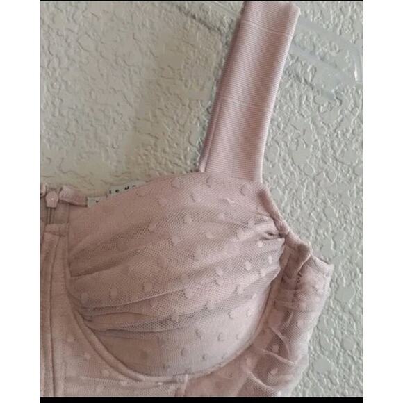 Haute Monde Ruched Polka Dot Dusty Pink Mesh Bustier Bodycon Dress Large - Picture 4 of 13